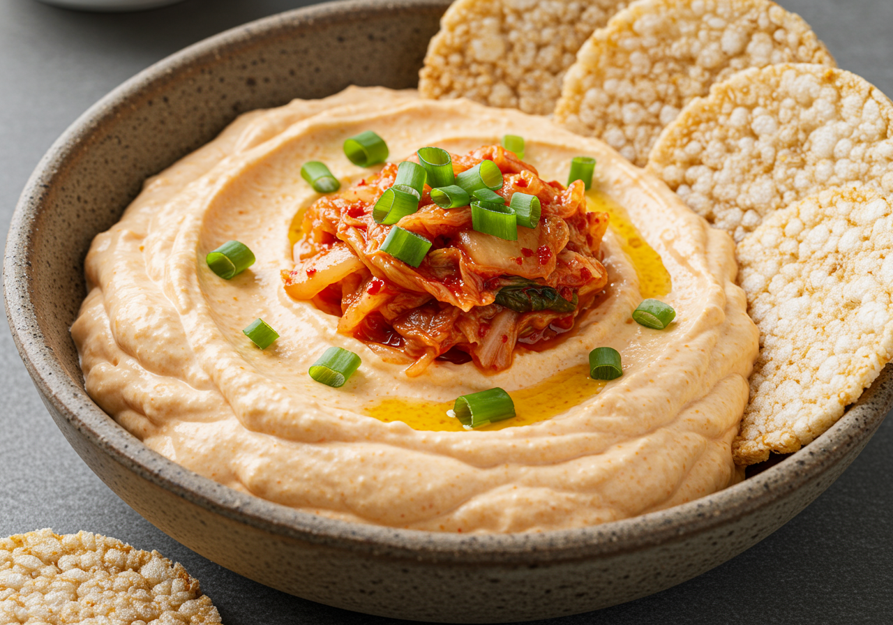 Cottage Cheese Kimchi Dip with Rice Cakes