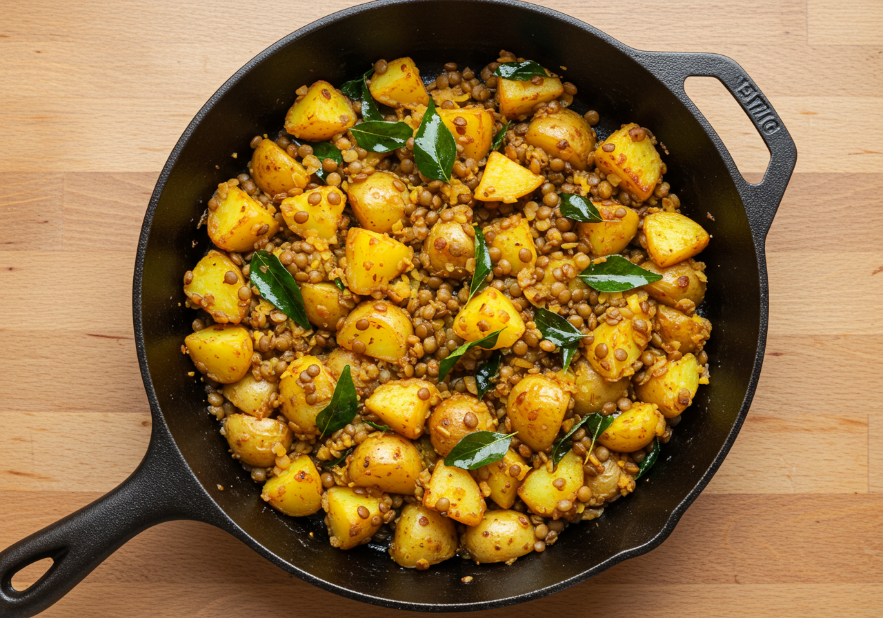 Spicy Breakfast Potato Hash with Lentils