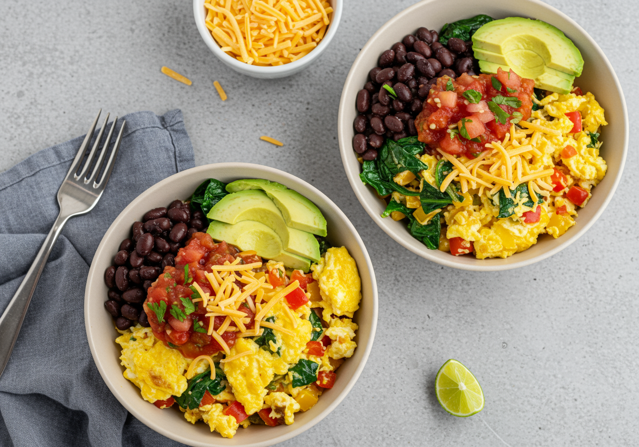 Mini Bell Pepper and Egg Breakfast Burrito Bowls