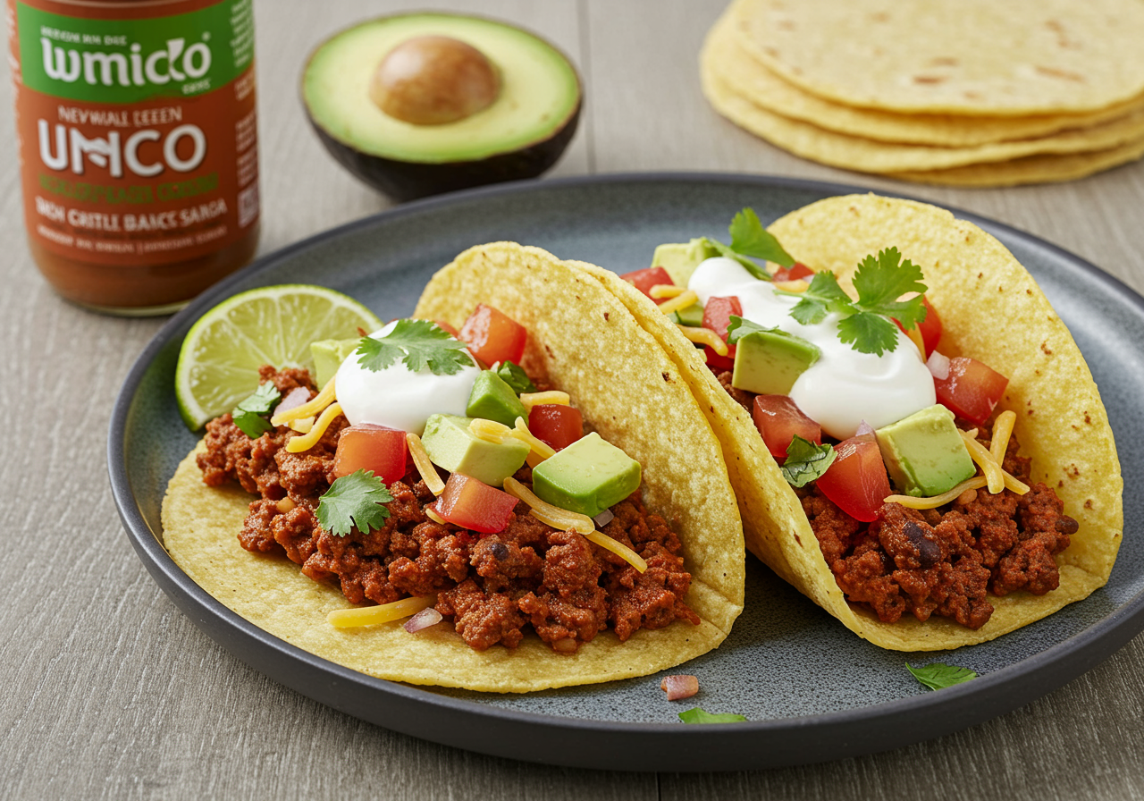 Spicy Ground Beef & Black Bean Tacos with Chipotle-Lime Crema