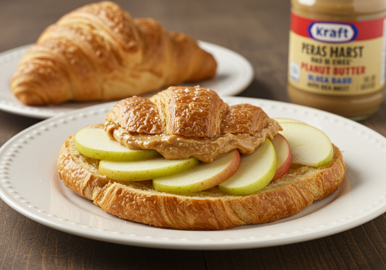 Gourmet Peanut Butter, Apple, and Brie Croissant Tartine with Sea Salt