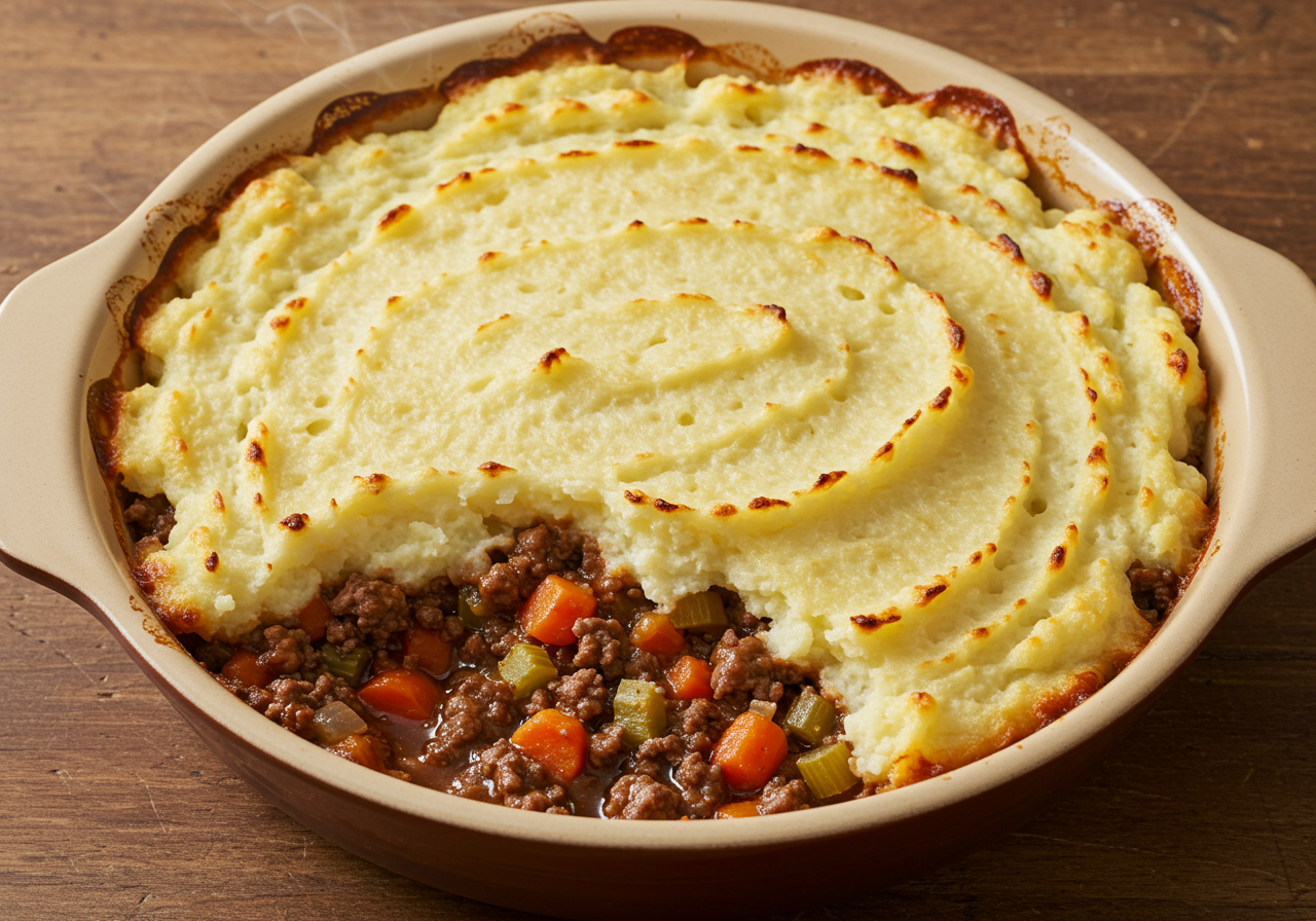 French Ground Beef Shepherd's Pie with Cauliflower Mash