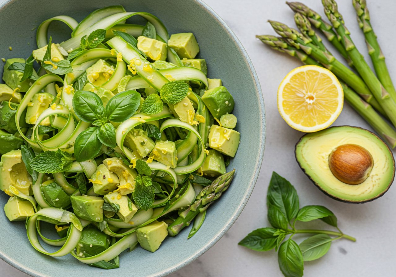 Refined Raw Asparagus and Avocado Salad with Lemon-Herb Vinaigrette