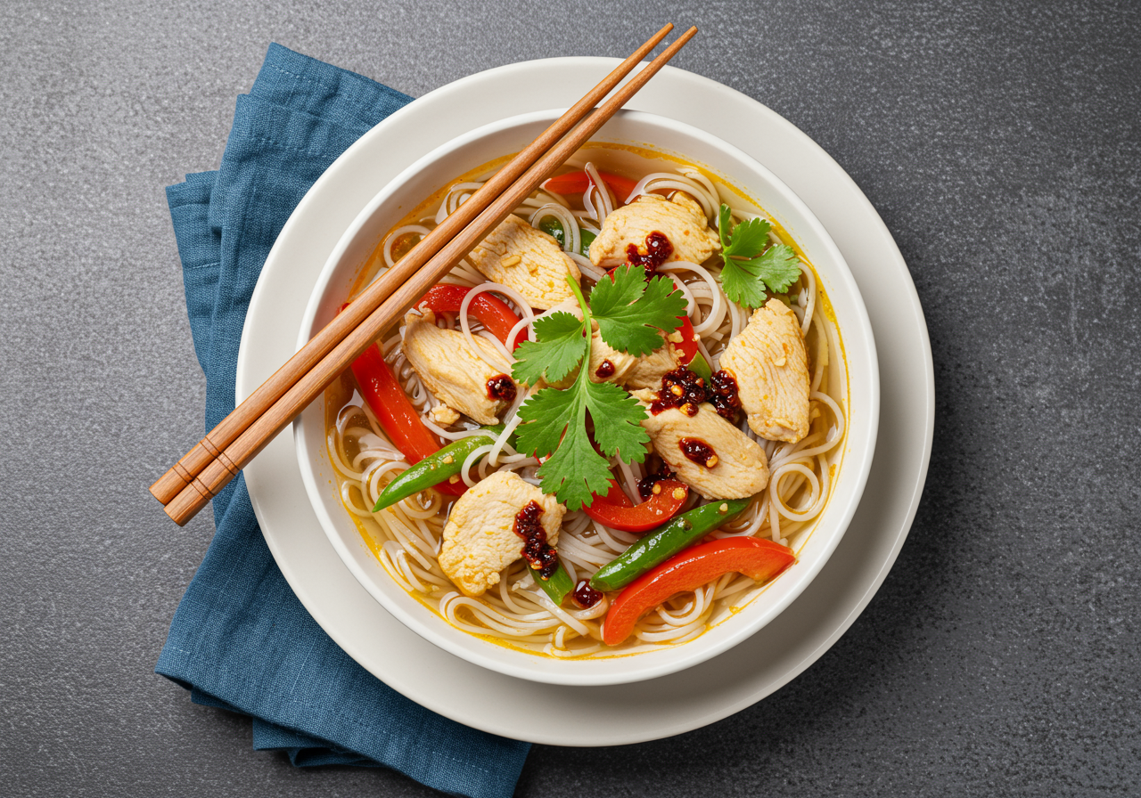Thai Chicken and Rice Noodle Soup