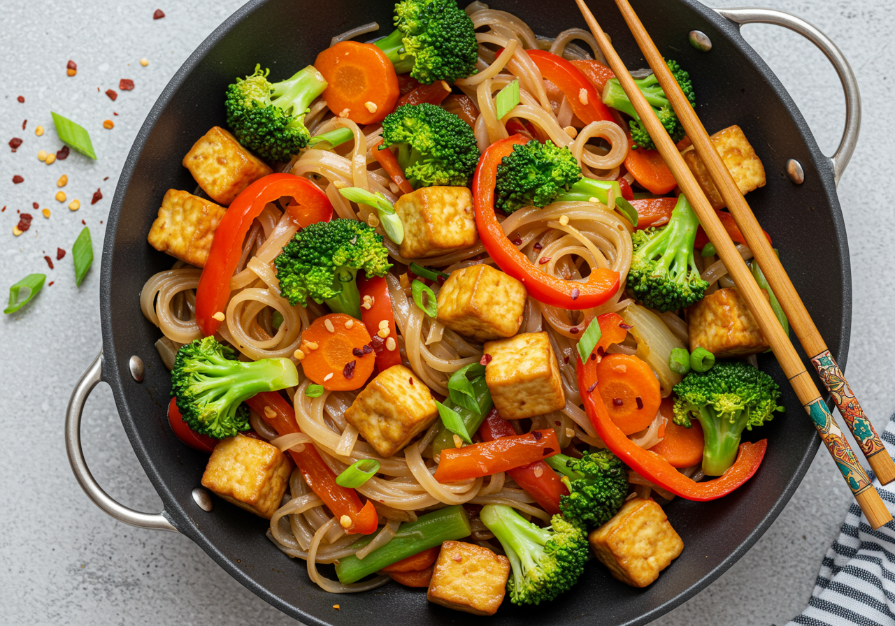 Vegetarian Thai Stir-Fry with Shirataki Noodles and Peanut-Free Sauce