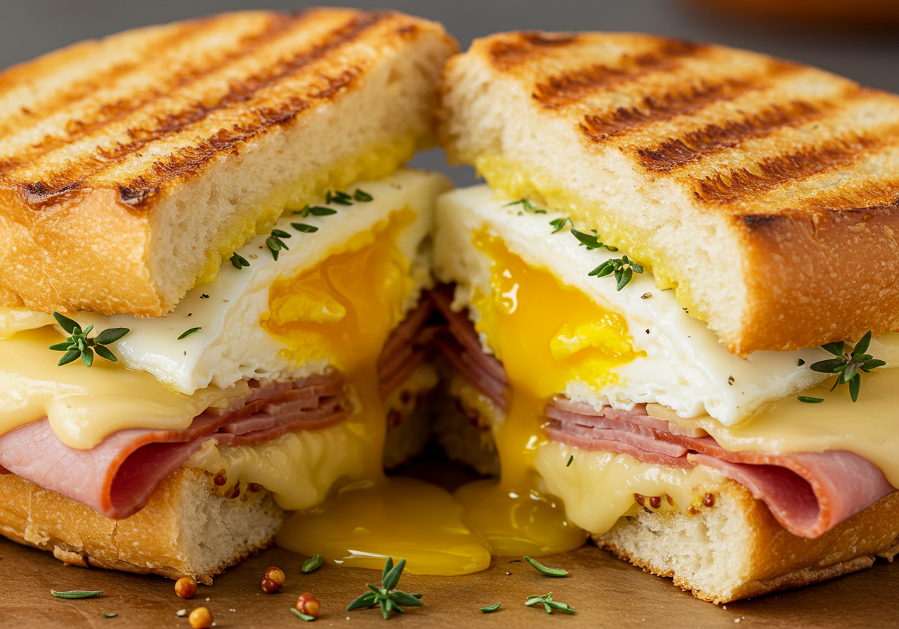 Savory Fried Egg Sandwich with Smoked Ham and Gruyere