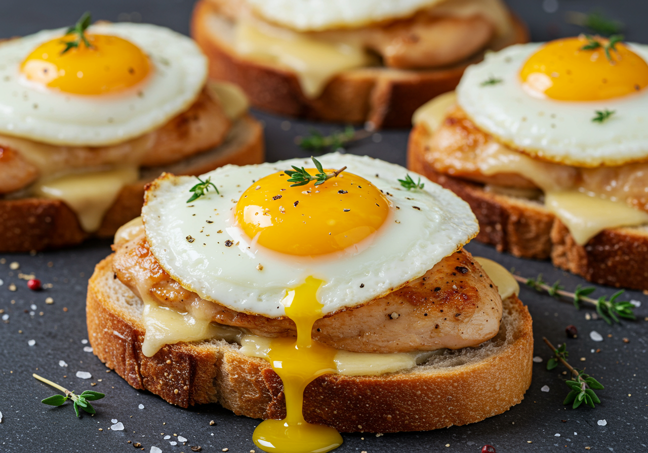 Elevated Open-Faced Chicken Breast Sandwiches with Fried Egg