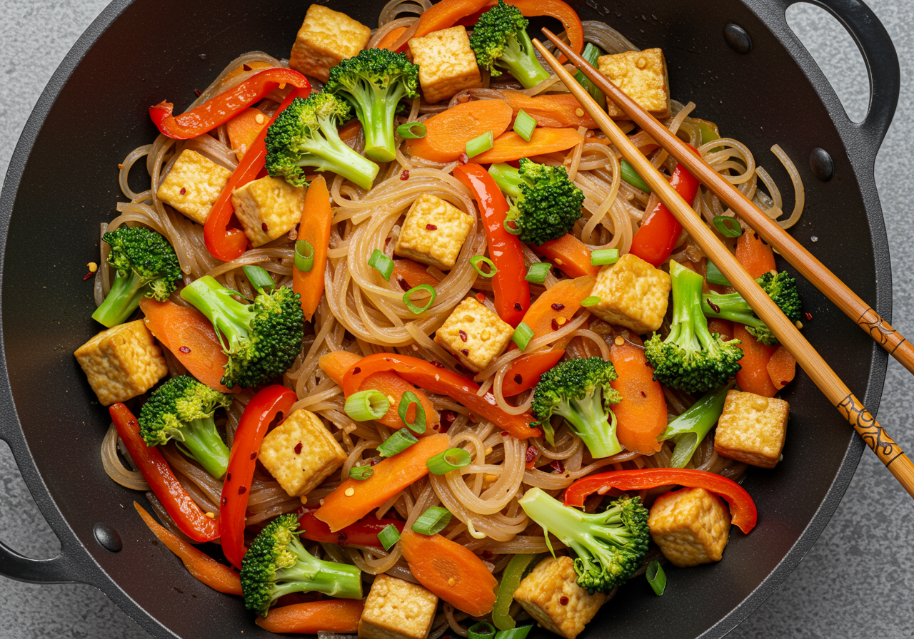 Spicy Garlic Vegetarian Thai Stir-Fry with Shirataki Noodles (Serves 10)