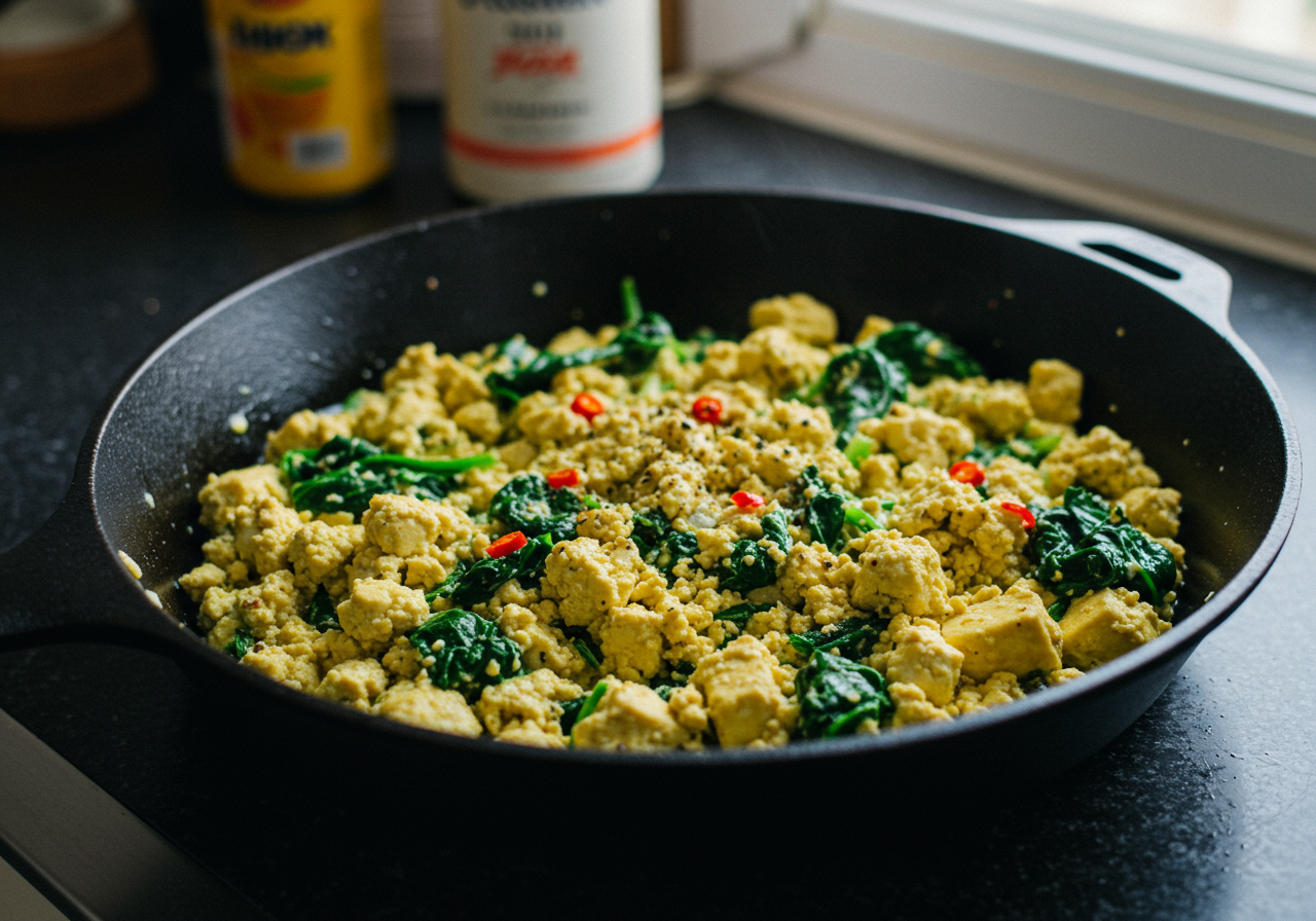 High-Protein Tofu Scramble with Spinach