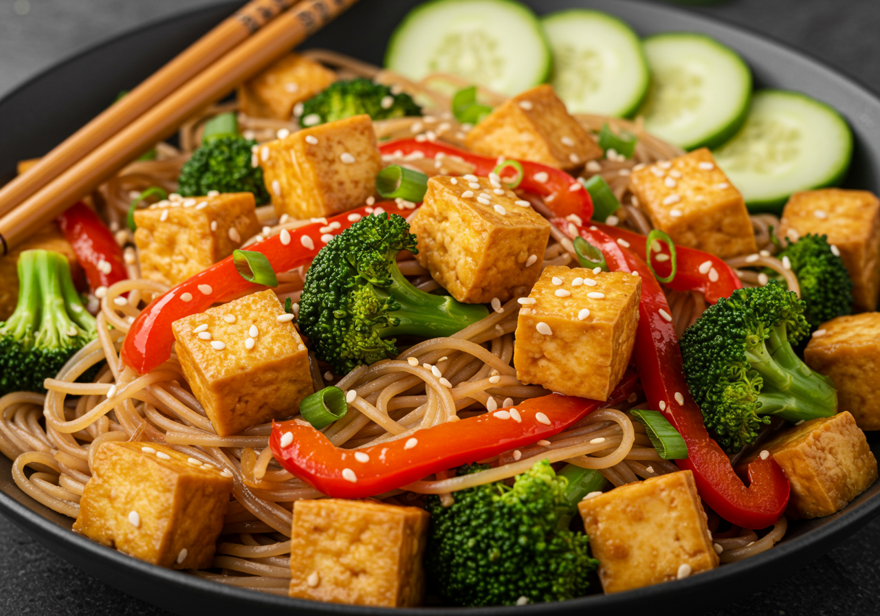 Korean Tofu Stir-Fry with Rice Noodles