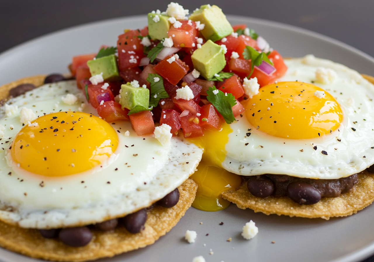 Huevos Rancheros with Enhanced Black Bean Salsa and Crispy Tortillas