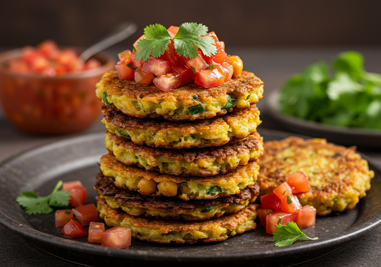 Potato and Chickpea Fritters with Tomato Relish