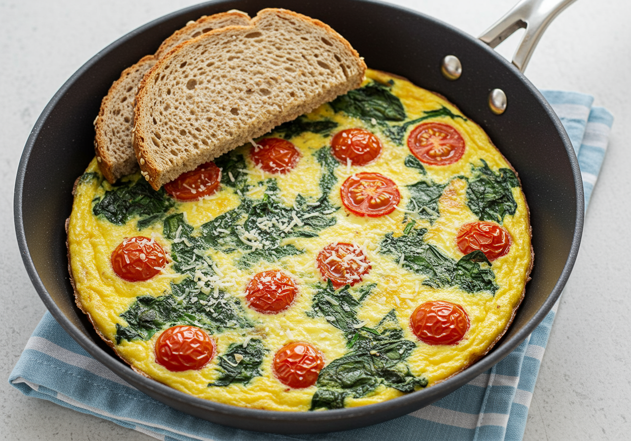 Spinach and Tomato Frittata with Whole Wheat Toast