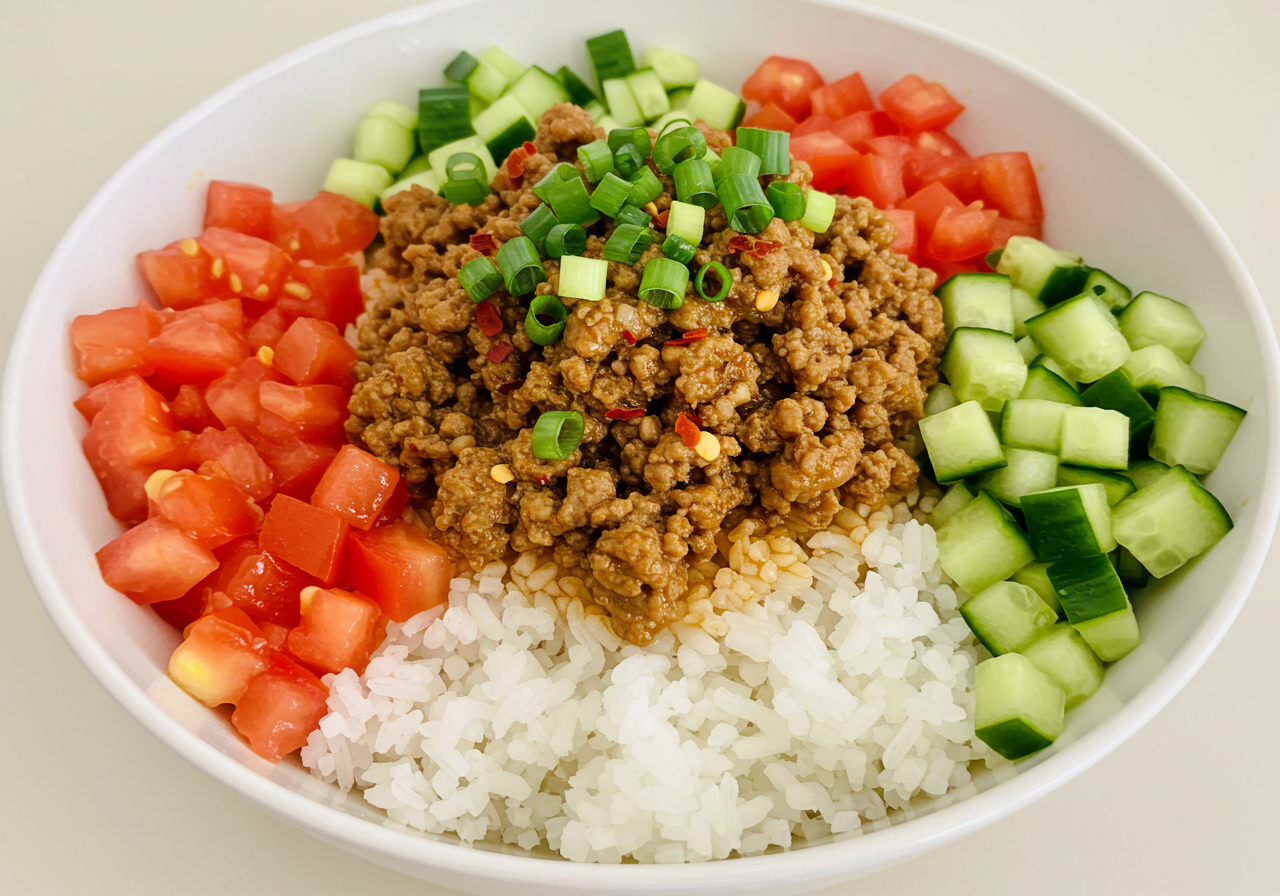 Low-Carb Ground Pork and Rice Bowl