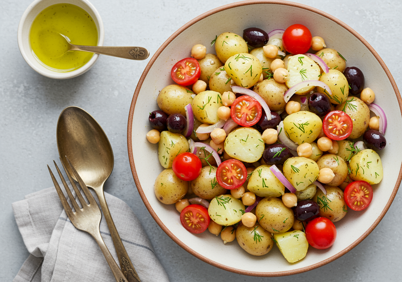 Greek Chickpea & Potato Salad with Lemon-Dill Dressing