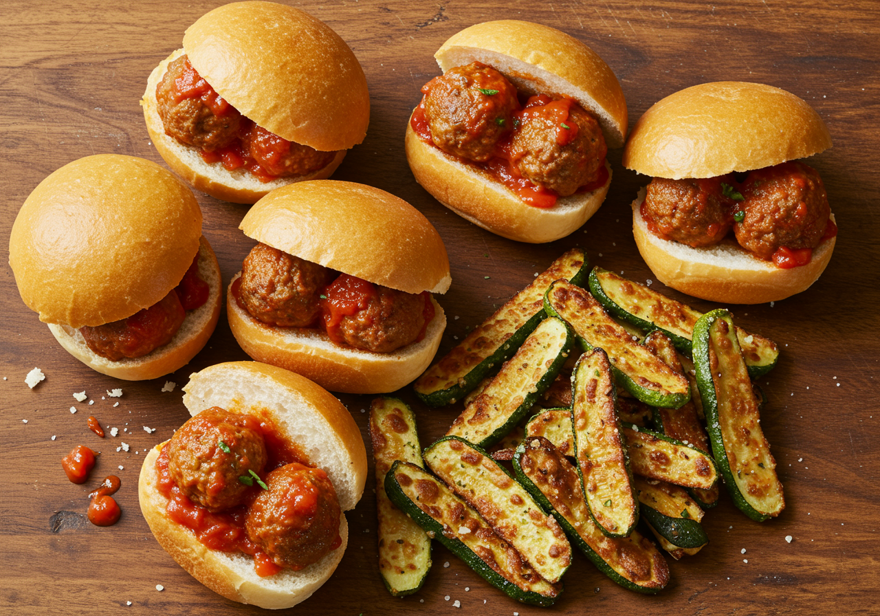 Mini Turkey Meatball Subs with Zucchini Fries