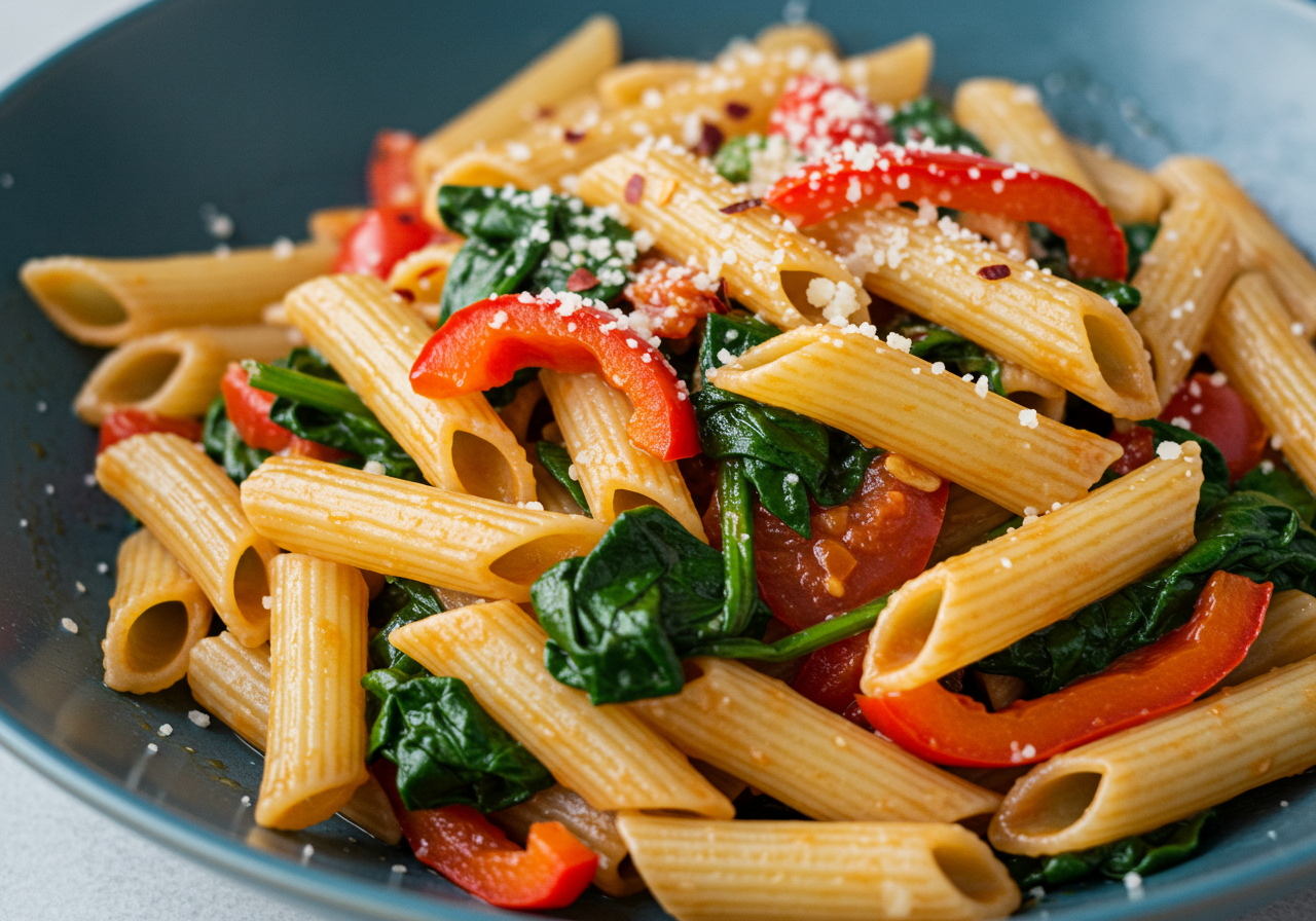 Pasta with Peppers and Spinach
