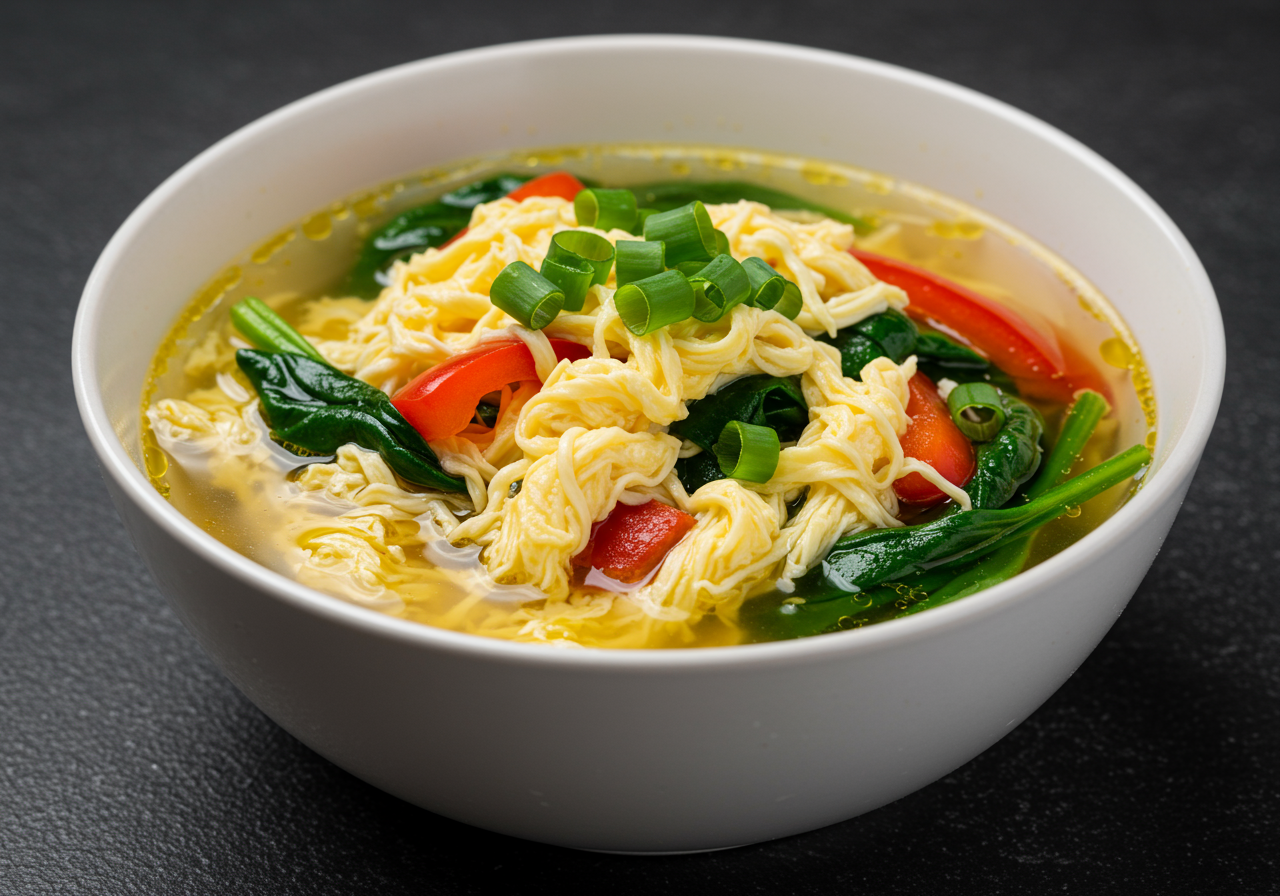 Egg Drop Soup with Spinach & Bell Peppers