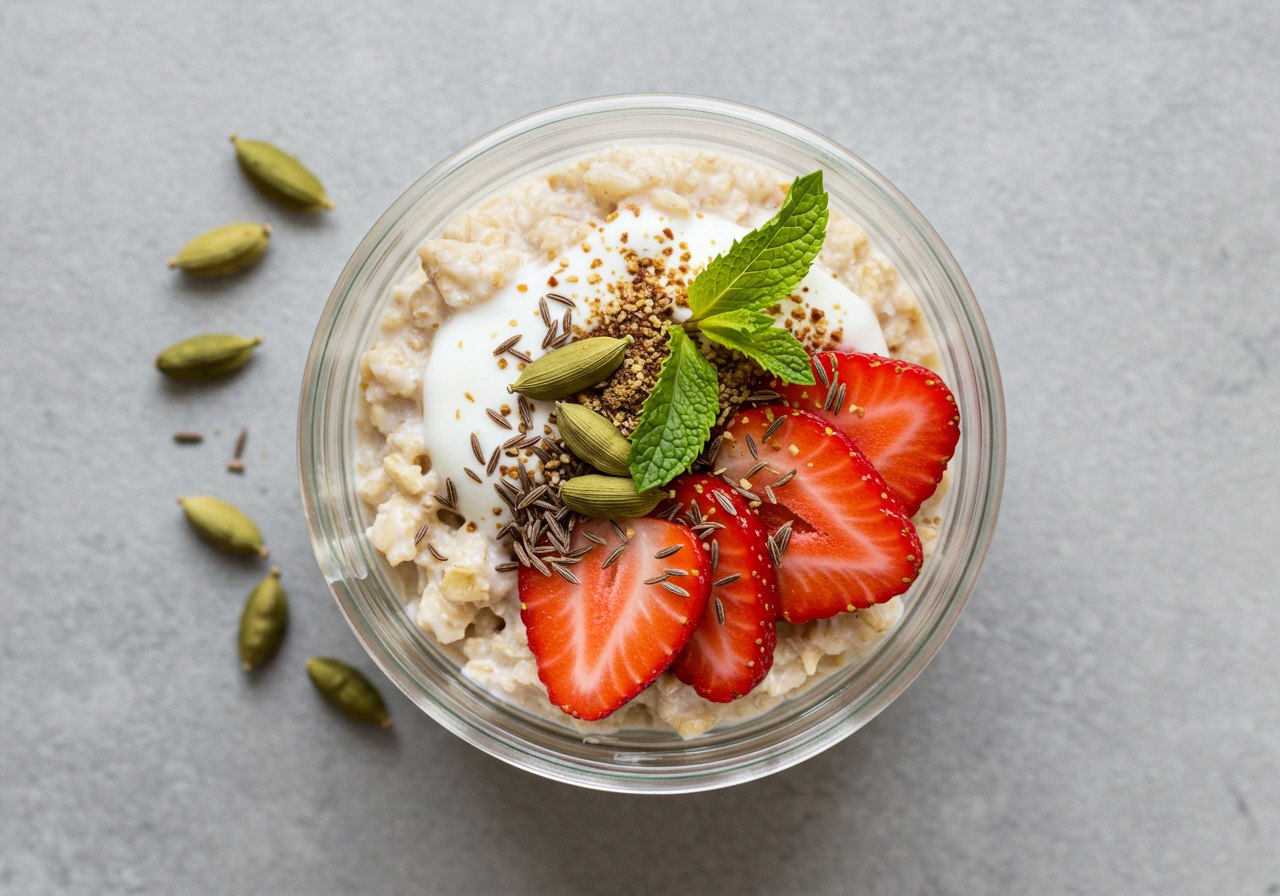 Strawberry Raita Overnight Oats