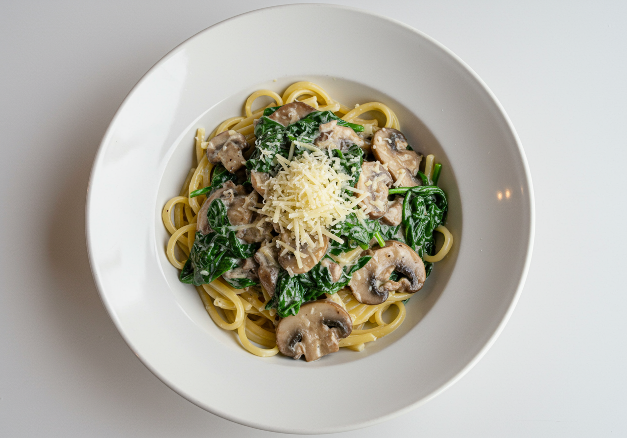 Creamy Mushroom and Spinach Pasta (Italian)