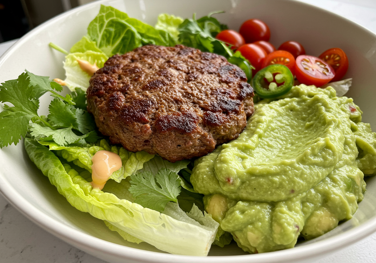Keto-Friendly Guacamole Burger Bowls