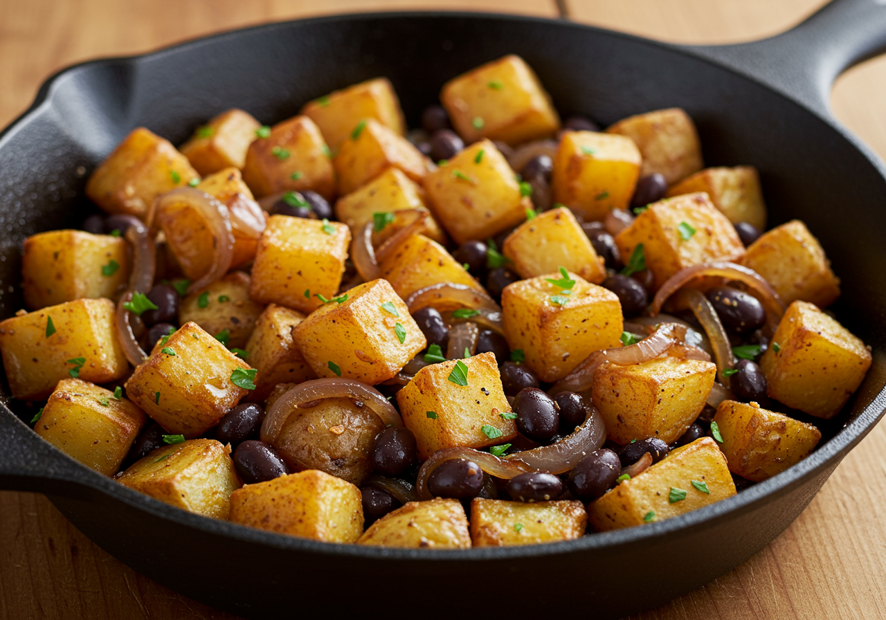 Vegan Potato and Onion Hash with Black Beans