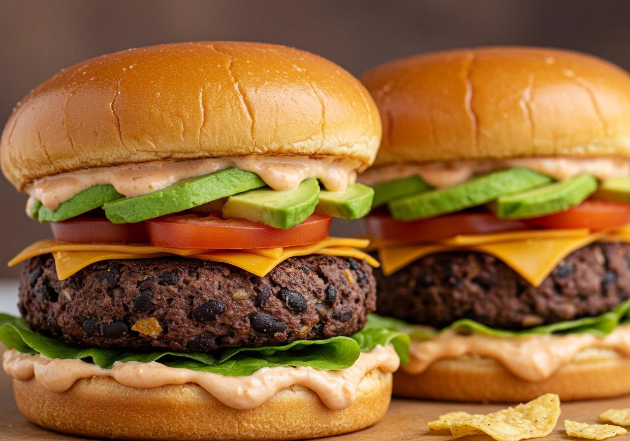Gourmet Black Bean Burgers with Chipotle Aioli and Queso Fresco