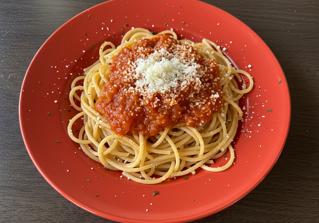 Quick Pasta with San Remo Tomato Sauce and Parmesan