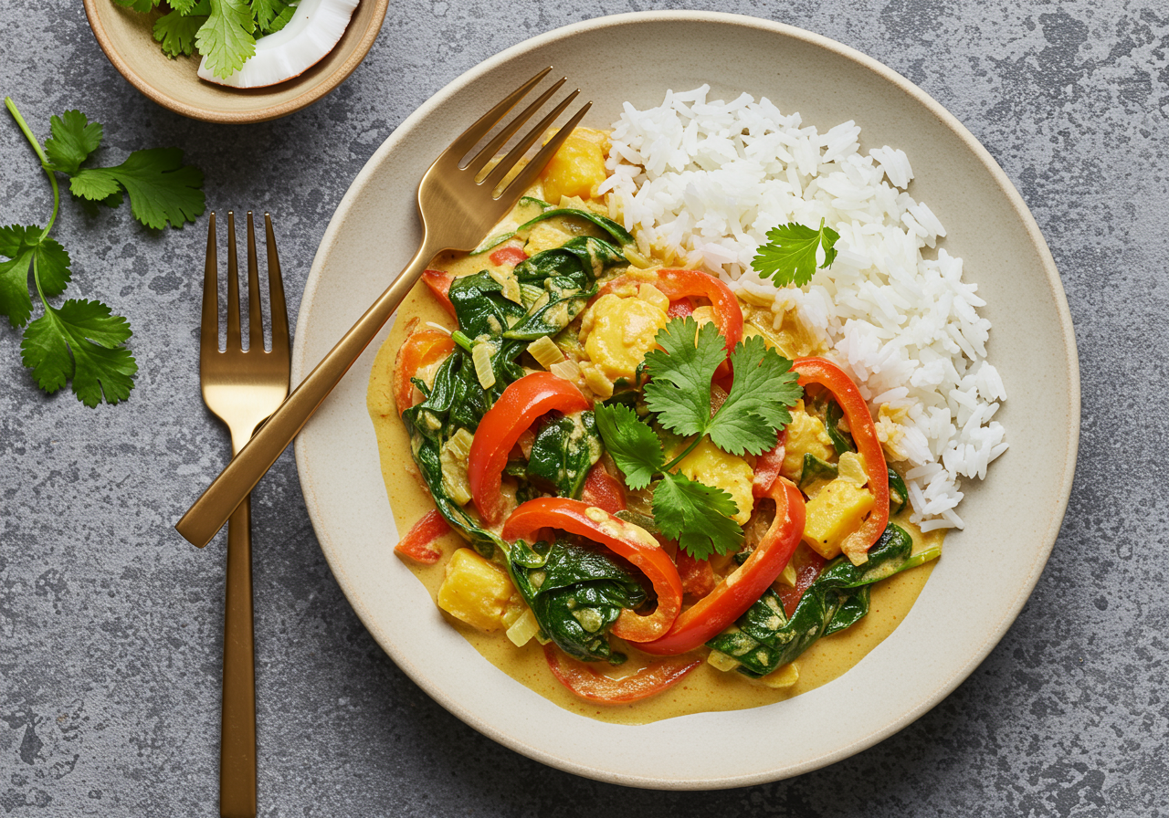 Coconut Curry with Spinach and Bell Peppers