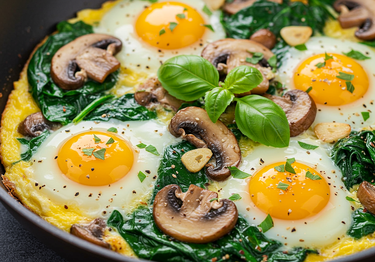 Italian Scramble with Spinach and Mushrooms