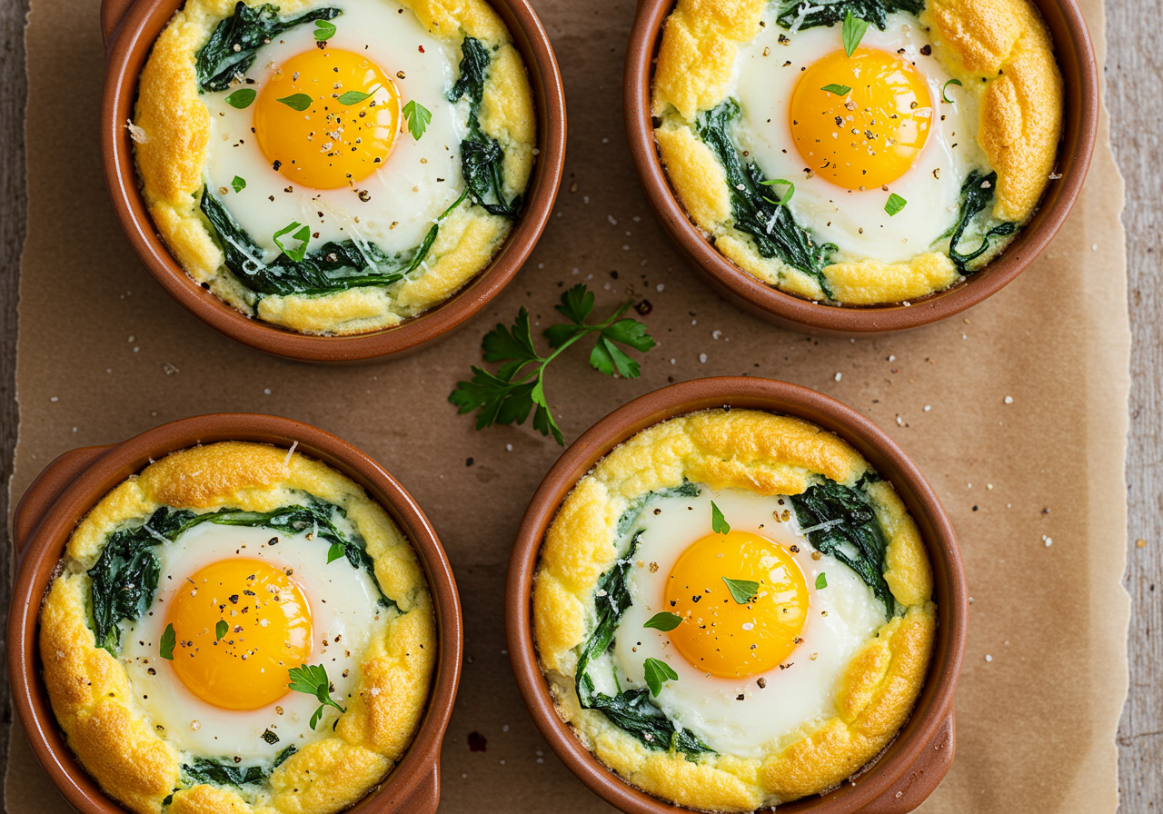 Italian Egg Clouds with Spinach and Parmesan