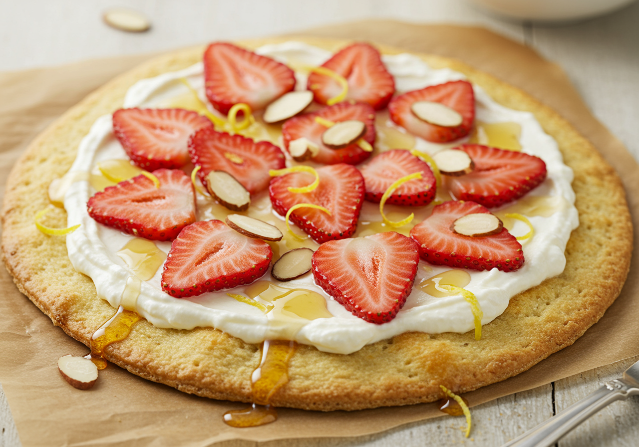 Gourmet Ricotta, Berry & Toasted Almond Breakfast Pizza with Lemon Zest