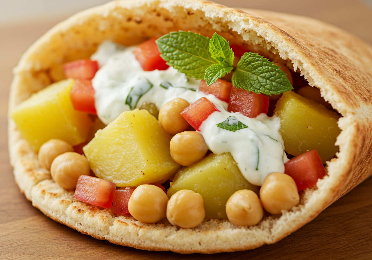 Mediterranean Chickpea & Potato Wraps with Dairy-Free Tzatziki