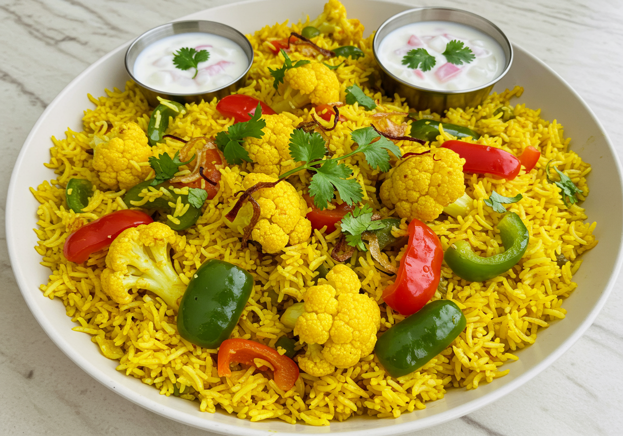 Saffron-Infused Vegetable Biryani with Raita