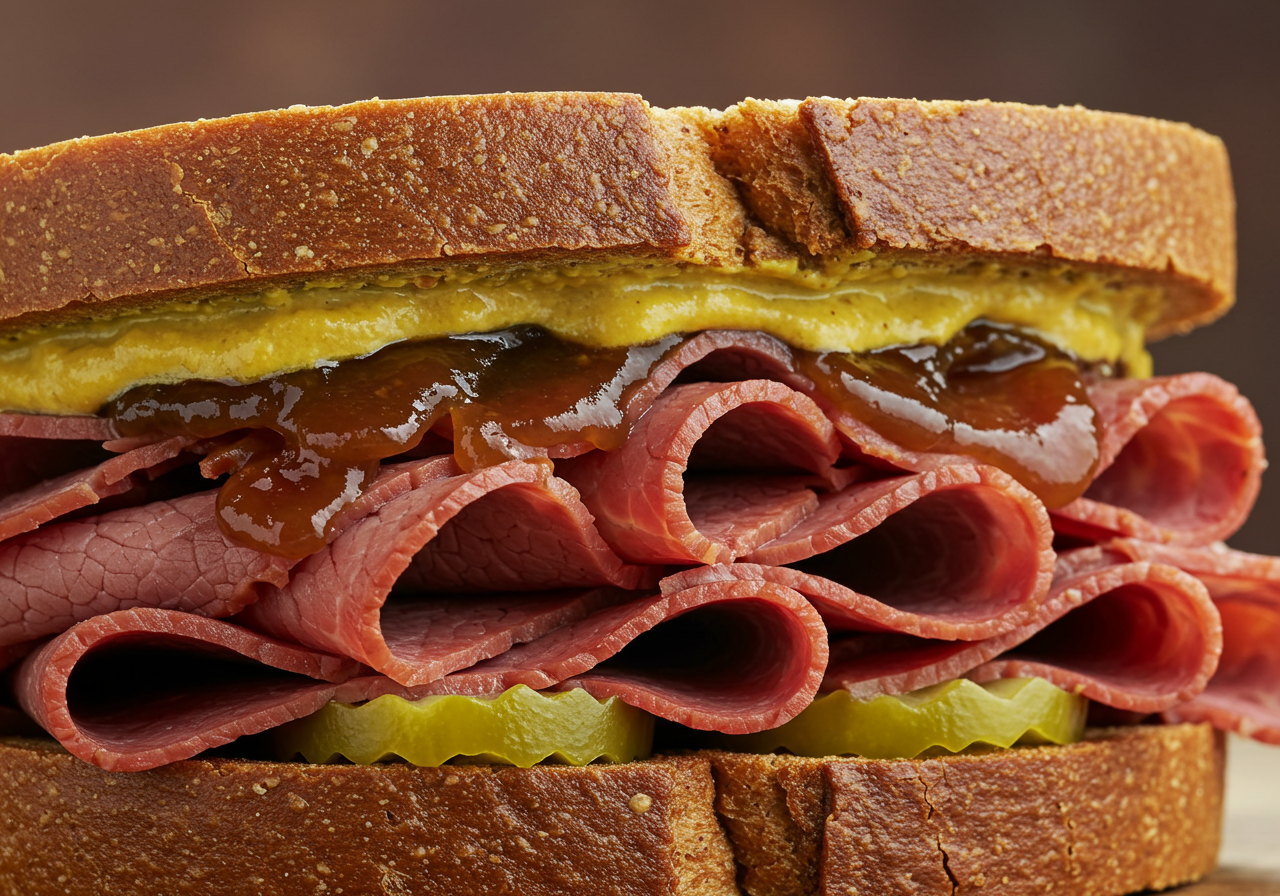 Montreal Smoked Meat and Pickle Sandwiches