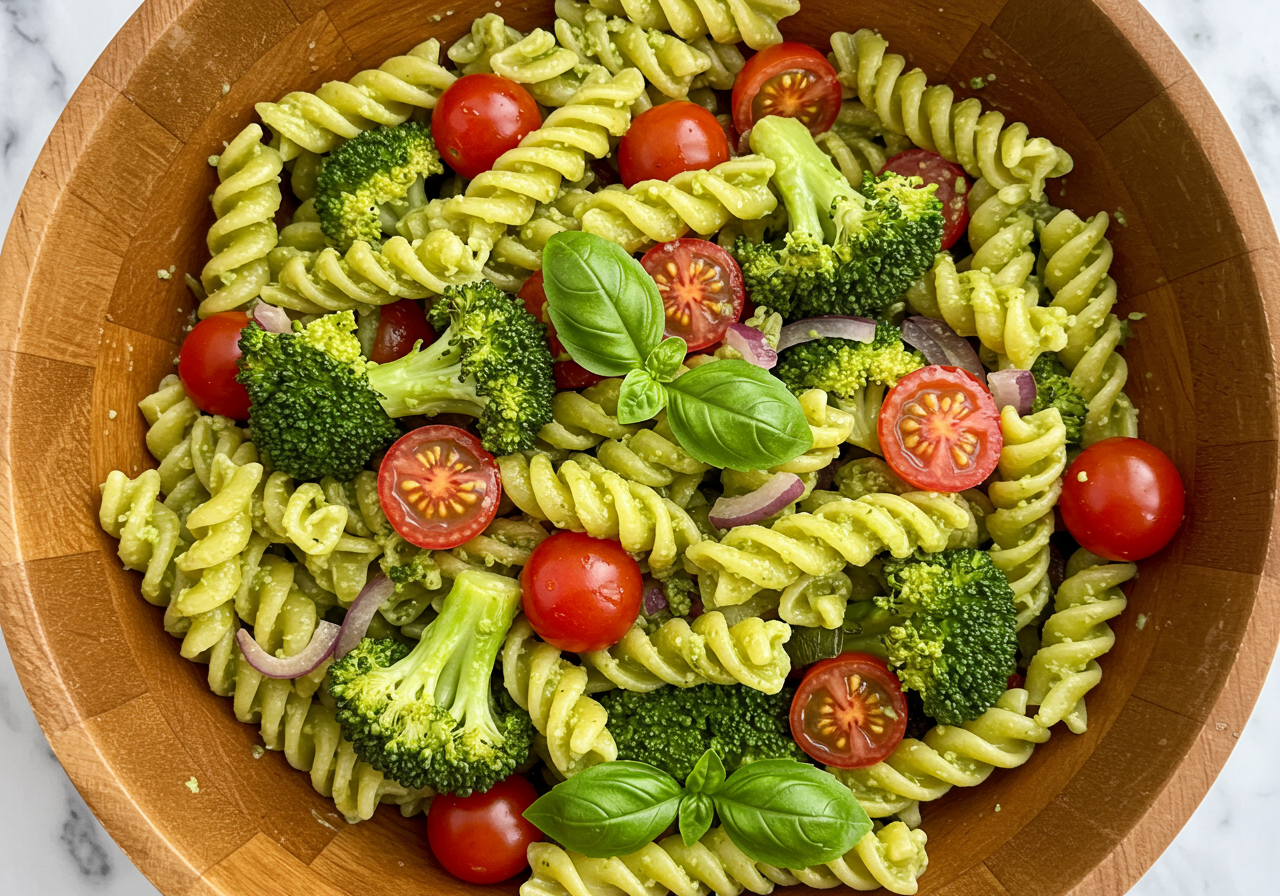 Dairy-Free Pesto Pasta Salad with Roasted Vegetables