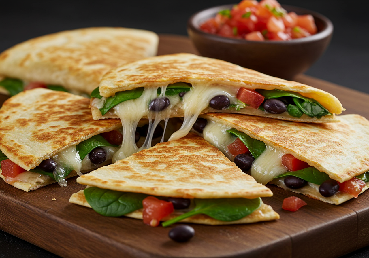Tomato and Spinach Quesadillas with Black Beans