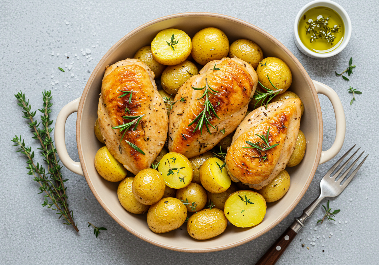 Roasted Chicken Breast and Potato Bowl with Herbs