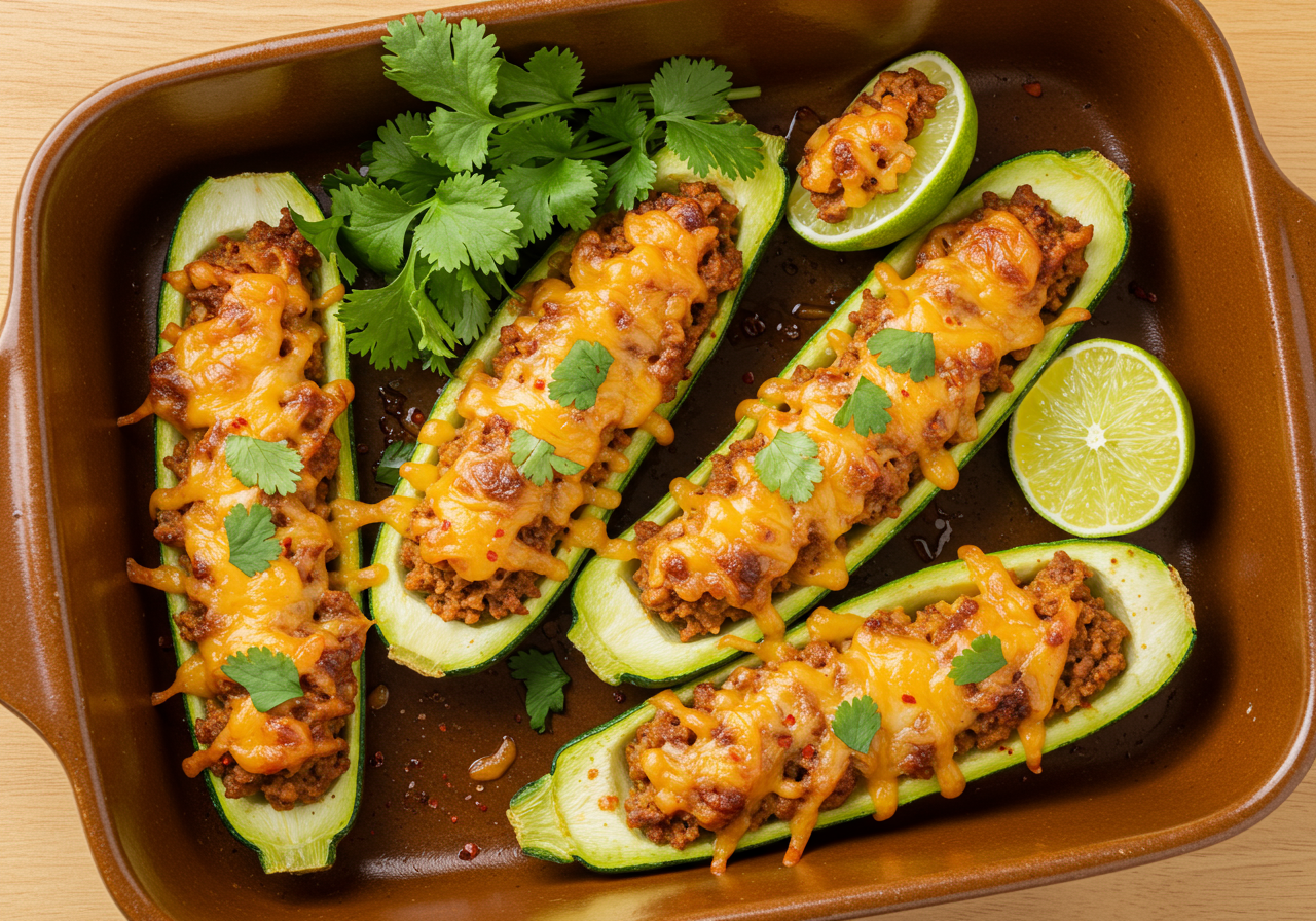 Mexican Zucchini Boats with Ground Beef
